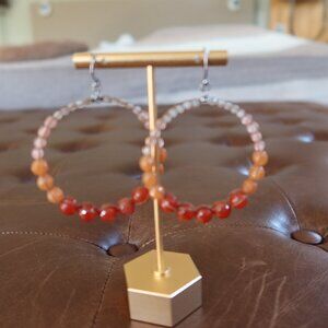 Chan Luu carnelian front facing hoops earrings 2" wide and long drops